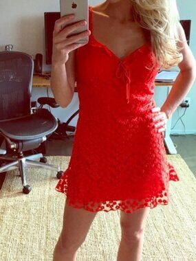 Lulus Charmaine Floral Embroidered Mini Dress Red Size XS